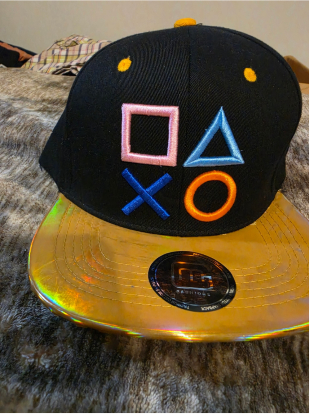 Gaming Controller Symbols Snapback Hat Black Gold Holographic Bill New